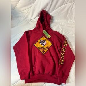 Youth Lg Cub Scouts Red Hoodie with Wolf Design- NWT Red sweatshirt with hood